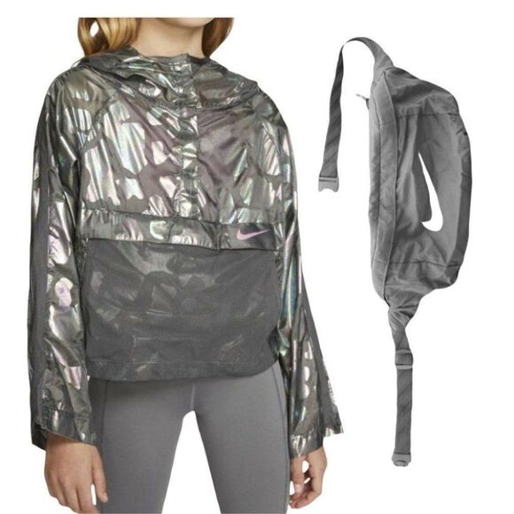 NIKE SPORTSWEAR GIRLS' S HIP PACK-IT PACKABLE JACKET Leopard Animal Print Logo - Picture 1 of 10